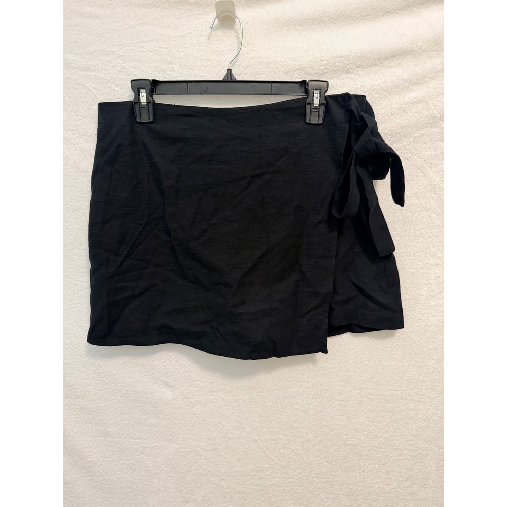 Nine West Black Linen Blend Wrap Front Tie Skort Size L